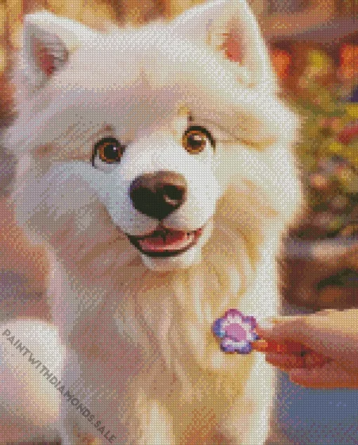 Cute White Samoyed Dog Diamond Painting