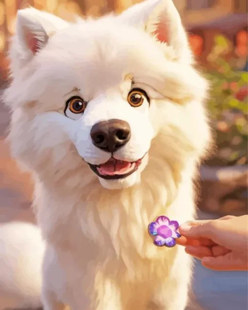 Cute White Samoyed Dog Diamond Painting