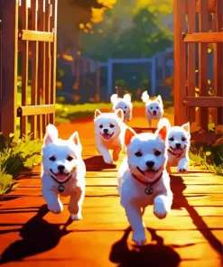 Cute White Westies Running Diamond Painting