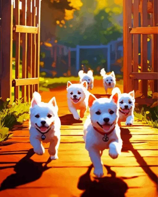 Cute White Westies Running Diamond Painting