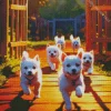 Cute White Westies Running Diamond Painting