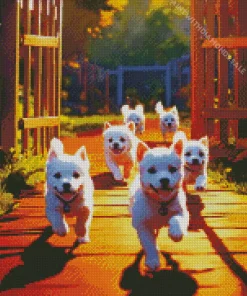 Cute White Westies Running Diamond Painting