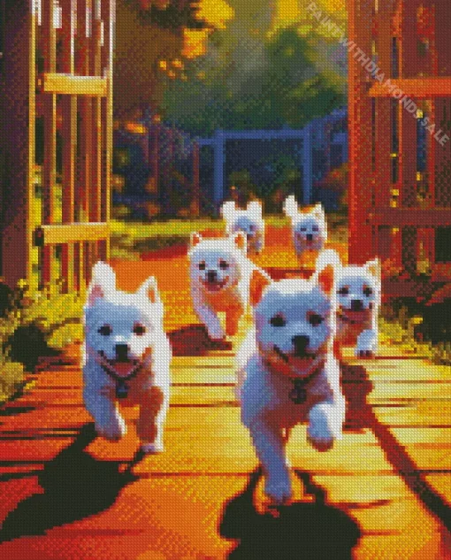 Cute White Westies Running Diamond Painting