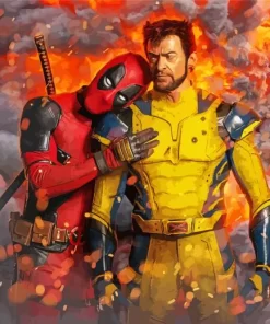 Deadpool And Wolverine On Fire Diamond Painting