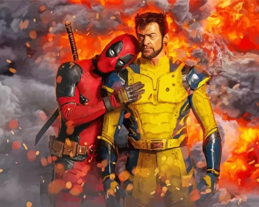 Deadpool And Wolverine On Fire Diamond Painting