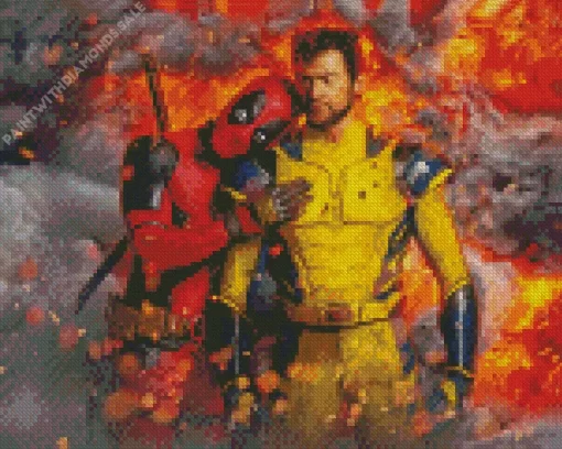 Deadpool And Wolverine On Fire Diamond Painting