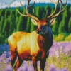 Elk In A Field Of Flowers Diamond Painting