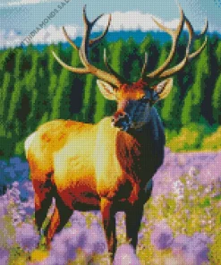 Elk In A Field Of Flowers Diamond Painting