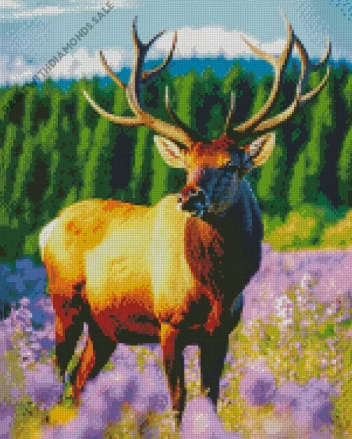 Elk In A Field Of Flowers Diamond Painting