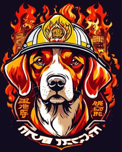 Fireman Beagle Dog Diamond Painting