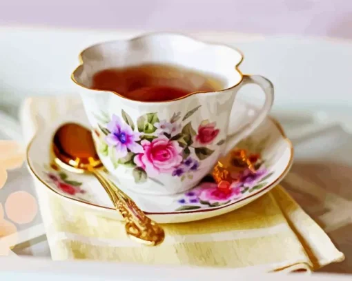 Floral Tea Cup Diamond Painting