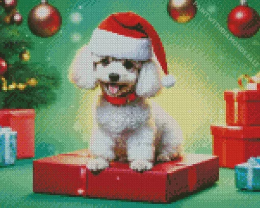 Fluffy Christmas Bichon Frise Diamond Painting