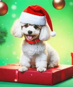 Fluffy Christmas Bichon Frise Diamond Painting