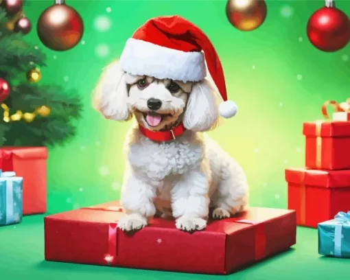 Fluffy Christmas Bichon Frise Diamond Painting