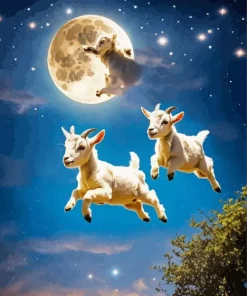 Flying Goats With Full Moon Diamond Painting