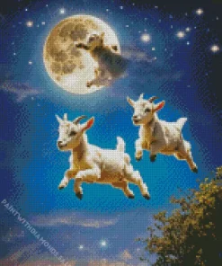 Flying Goats With Full Moon Diamond Painting