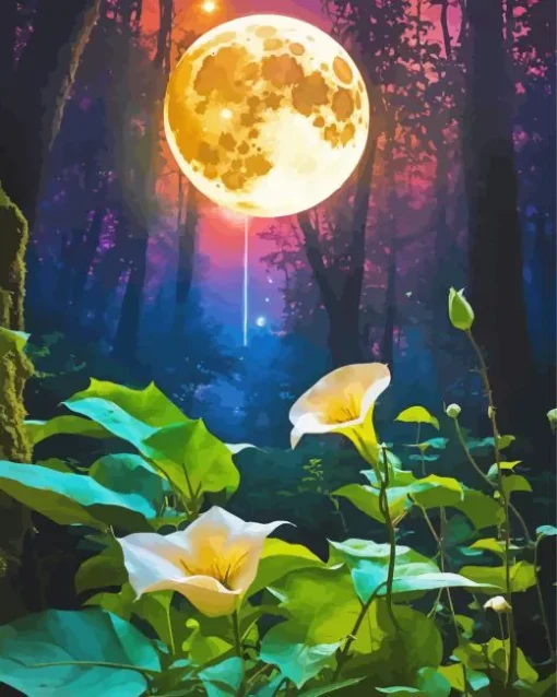 Full Moon And Calla Lilies Diamond Painting