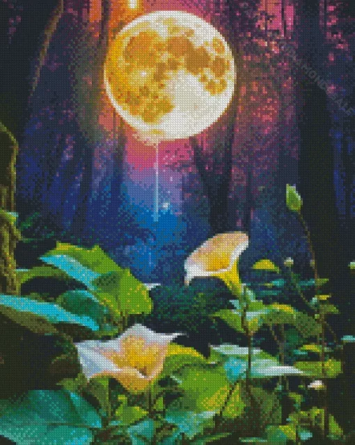 Full Moon And Calla Lilies Diamond Painting