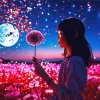 Girl Blowing Dandelion Petals Diamond Painting