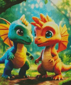 Green And Orange Dinosaurs Diamond Painting