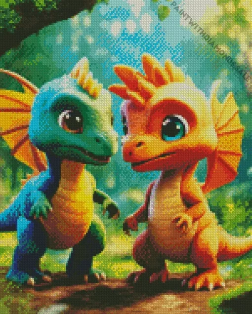 Green And Orange Dinosaurs Diamond Painting