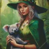 Green Witch Girl With Koala Diamond Painting