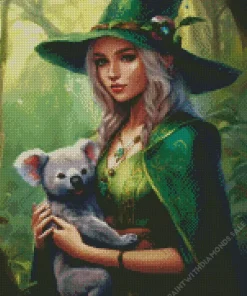 Green Witch Girl With Koala Diamond Painting