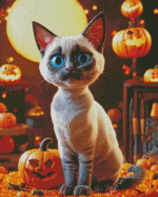 Halloween Siamese Cat Diamond Painting