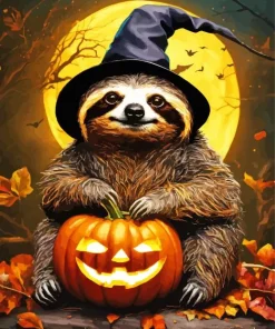 Halloween Sloth With Pumpkin Diamond Painting