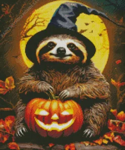 Halloween Sloth With Pumpkin Diamond Painting