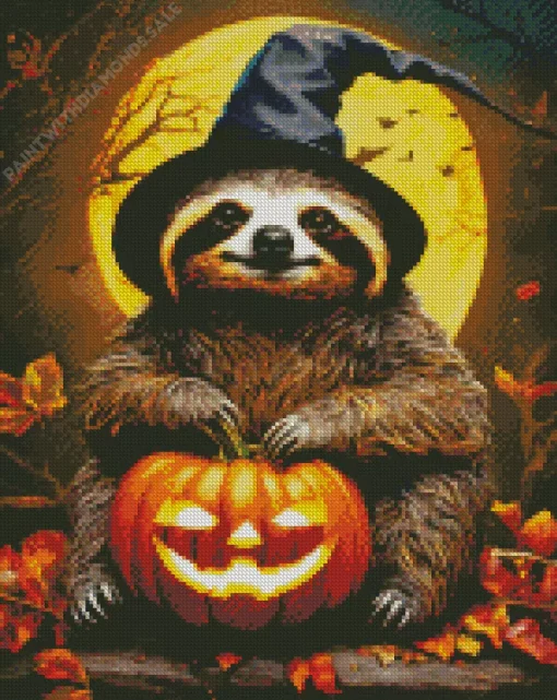 Halloween Sloth With Pumpkin Diamond Painting