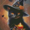 Halloween Black Cat With Witch Hat Diamond Painting