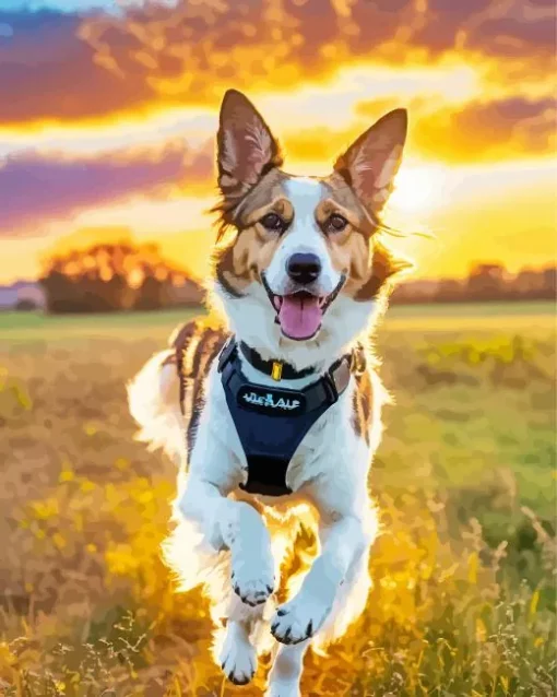 Happy Border Collie Running Diamond Painting