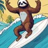 Happy Sloth Riding Surfboard Diamond Painting