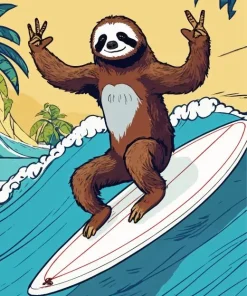 Happy Sloth Riding Surfboard Diamond Painting