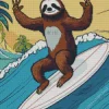 Happy Sloth Riding Surfboard Diamond Painting