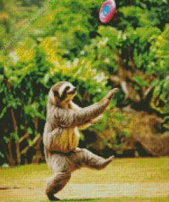 Happy Sloth Throwing Frisbee Diamond Painting