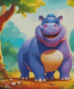 Happy Purple Hippo Diamond Painting