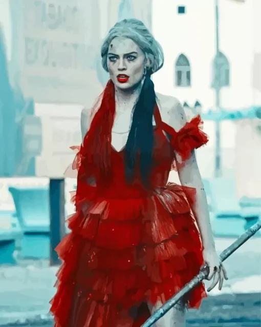 Harley Quinn In Red Dress Diamond Painting