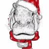 Hippo With Santa Hat Diamond Painting