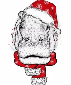 Hippo With Santa Hat Diamond Painting