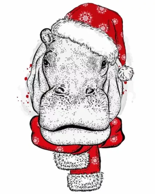 Hippo With Santa Hat Diamond Painting