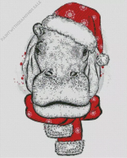 Hippo With Santa Hat Diamond Painting