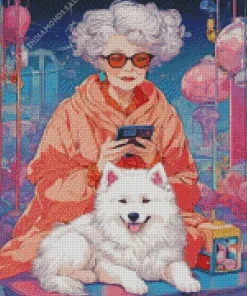 Lady And Samoyed Dog Diamond Painting