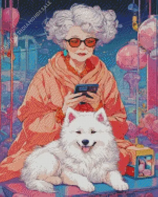 Lady And Samoyed Dog Diamond Painting