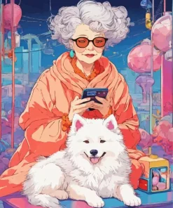 Lady And Samoyed Dog Diamond Painting