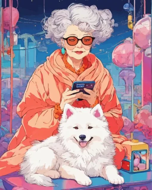 Lady And Samoyed Dog Diamond Painting