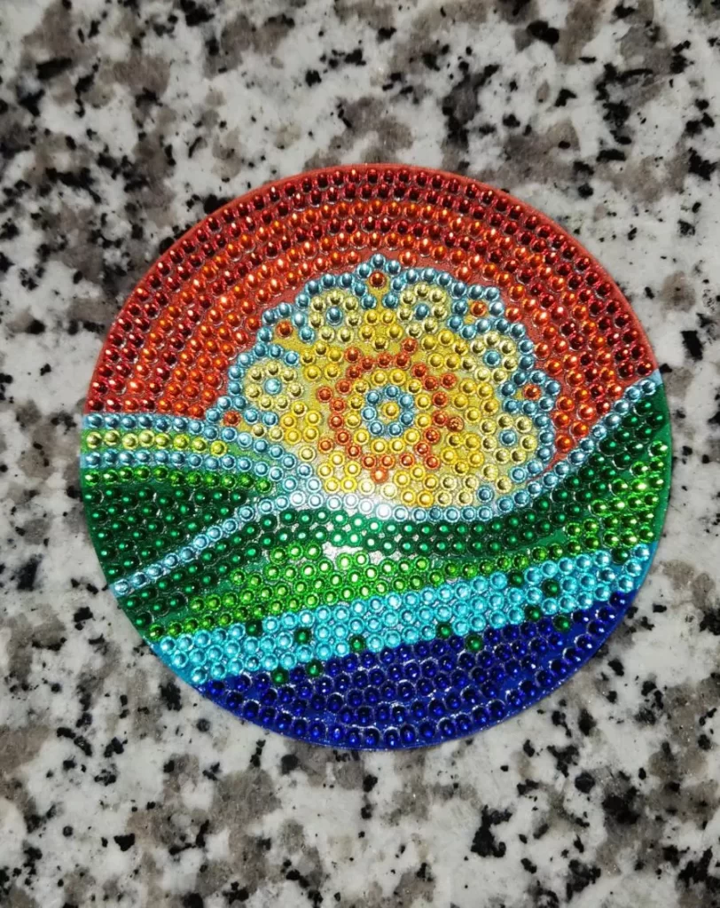 leftover diamond beads Radiant Mandala Coaster