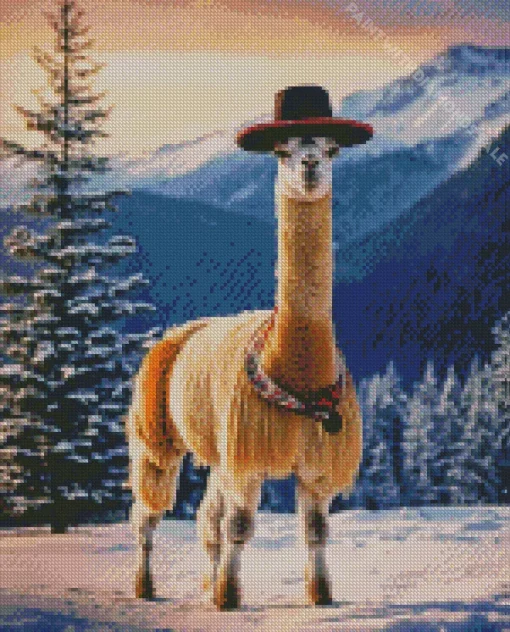 Llama In Snow Diamond Painting