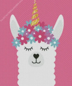 Llama Unicorn With Flowers Diamond Painting